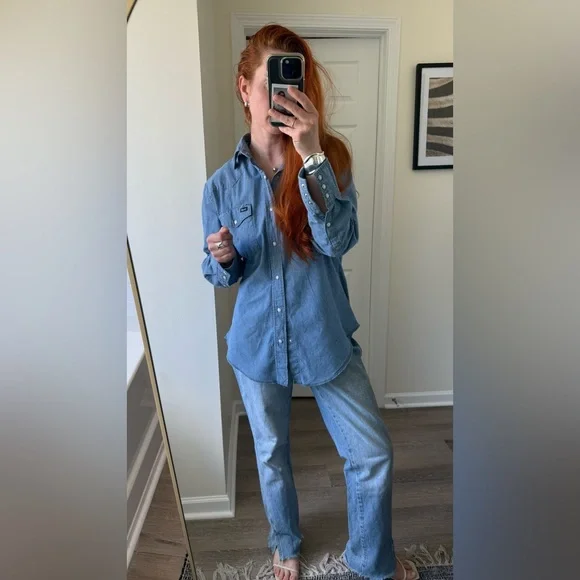 Vintage WRANGLER Denim Button-Up Shirt men’s size L - Picture 9 of 10